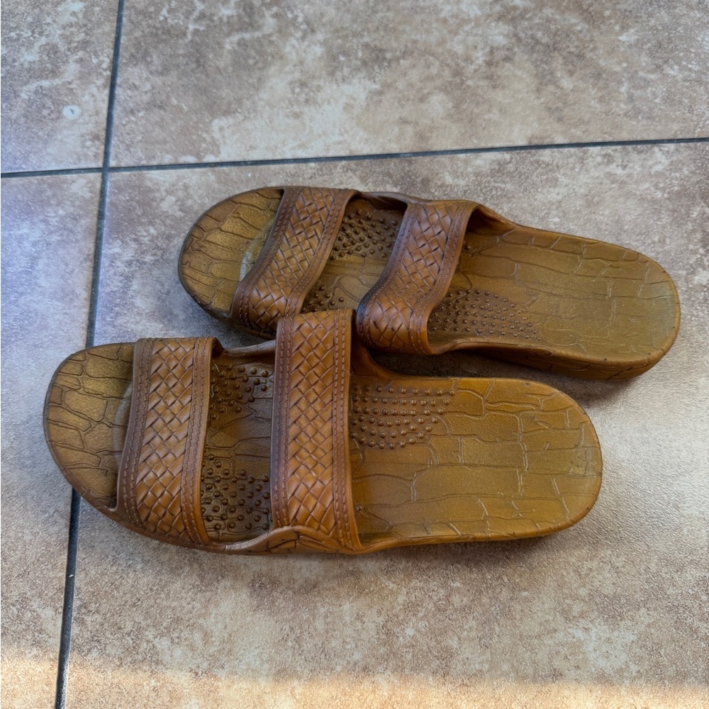 Imperial Brown Woven Slide Sandals